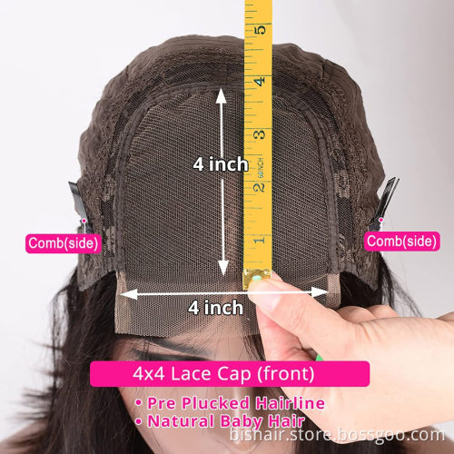 4x4 Front Lace Wig Straight Brazilian Real Hair Wig Suitable for Women 150% Density Pre-connected Elastic Band Natural Color